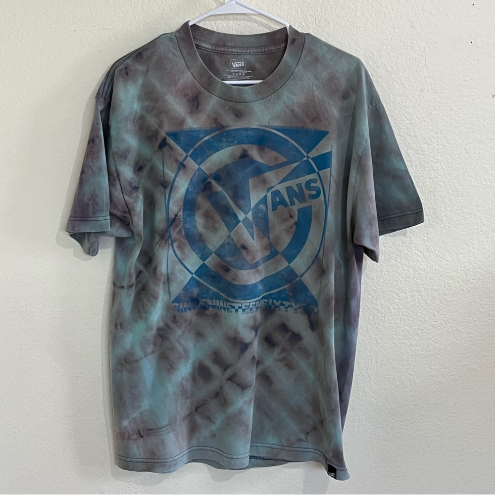 Vans Tie-Dye Short Sleeve Circular Graphic Logo T-Shirt Blue Gray Colors Size L